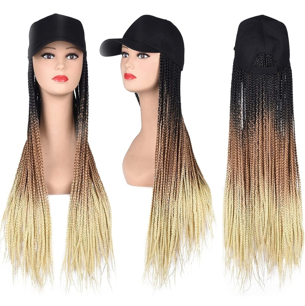 Long Braiding Hair Baseball Cap Hat Wig Black women Ombre